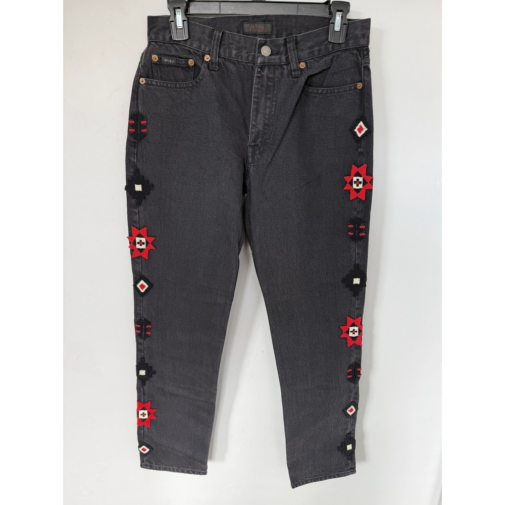 Polo Ralph Lauren Beaded Comer Avery BF Jeans Dark Wash Black Size 25 Artisanal
